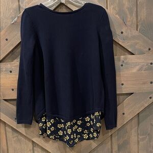 LOFT Women’s Navy Layered Sweater Top with Floral Hem
